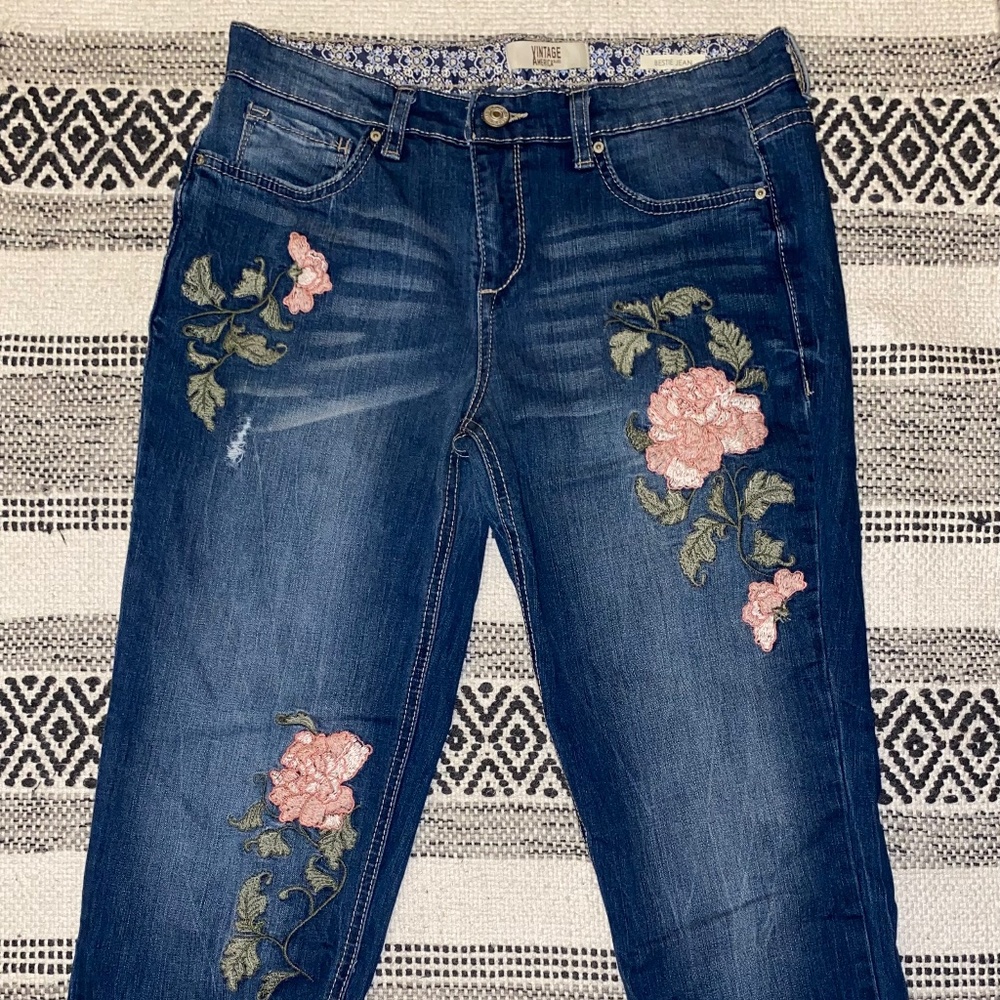 Floral patch jeans